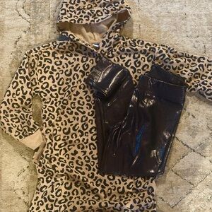 Big Girls hoodie dress and new, irridescent m/l leggings.